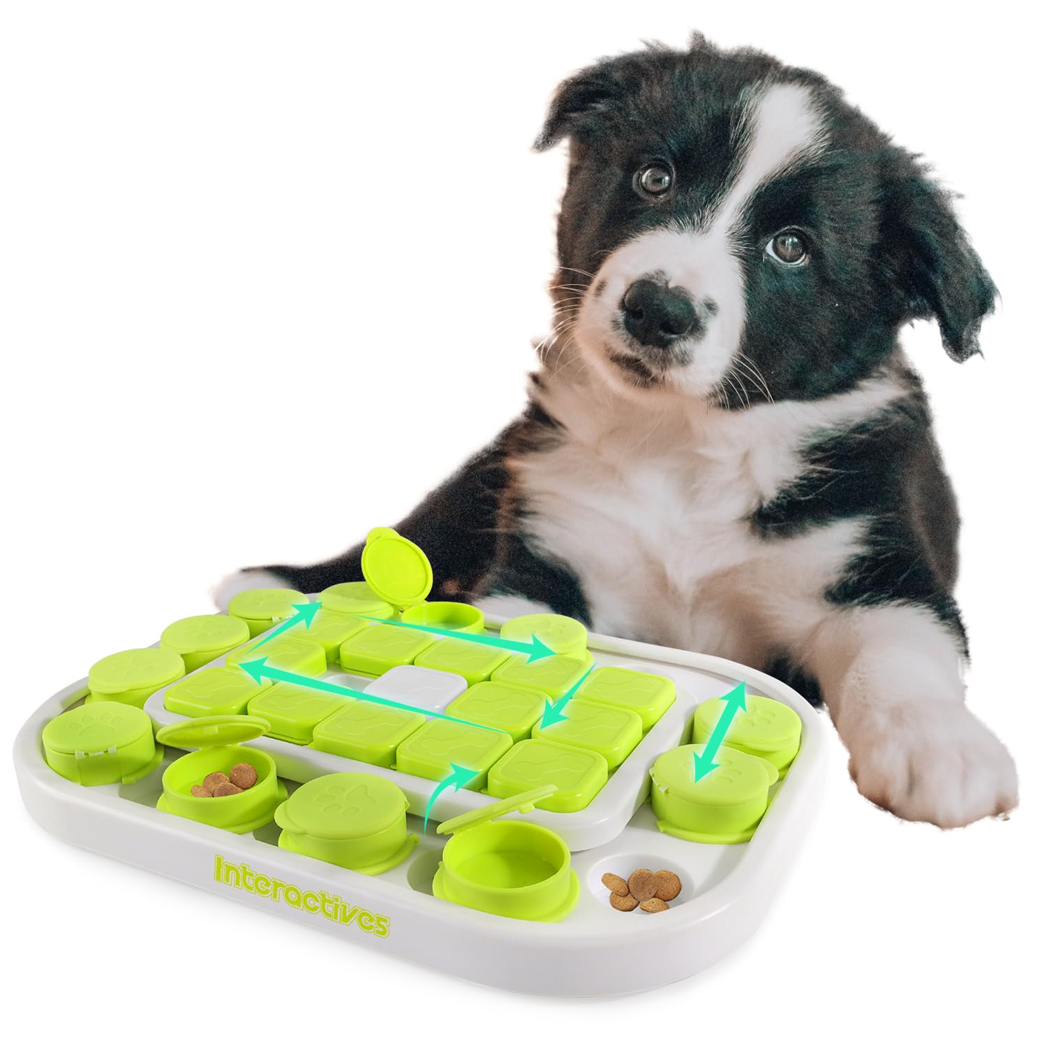 Puppy playing with interactive puzzle toy